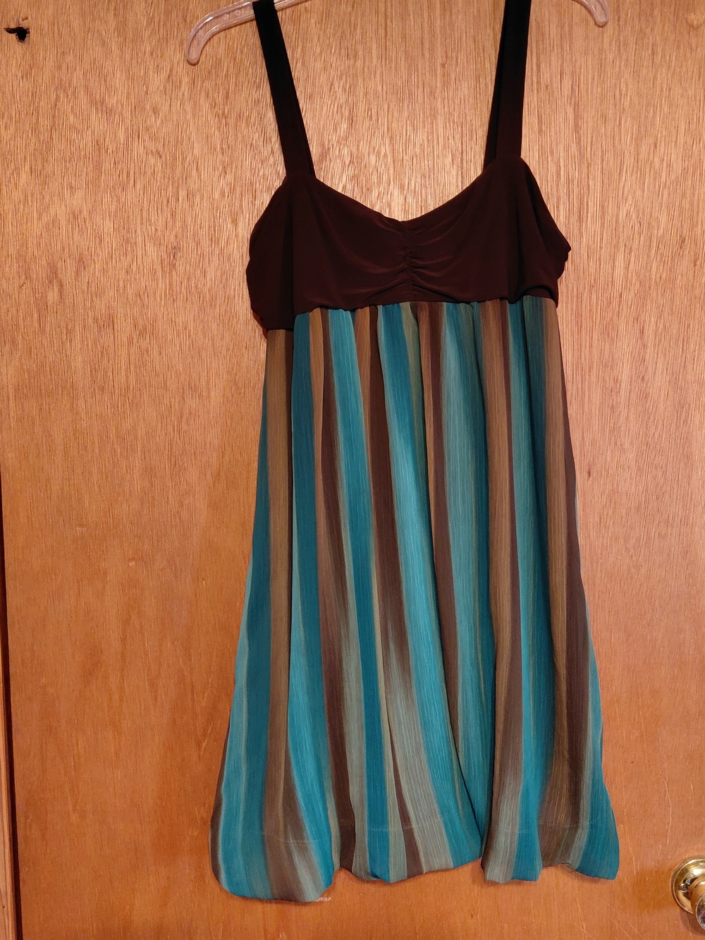 Vintage Studio Y  Women’s Sz. L Short Cocktail Babydoll Dress Brown/Blue Striped